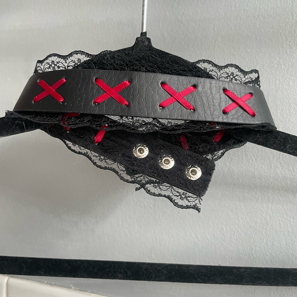 Black Lace Choker with Red X Accents